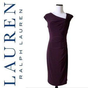 LAUREN RALPH LAUREN Sz 4 Purple Draped Ruched Surplice Dress Cap Sleeves